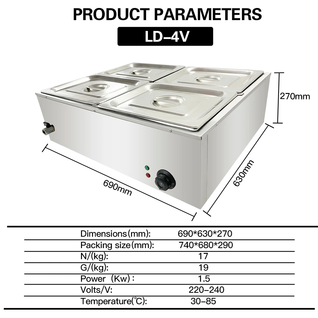 CE Approved Stainless Steel 4-Pan Soup Warmer Bain Marie Cookware Keep Soup Warming Soup Bain Marie Restaurant Kitchenware Amenity
