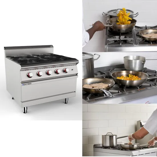 Heavybao Commercial Stainless Steel Cooking 4 Burner Gas Ranges Gas Cooking Combination for Restaurant 