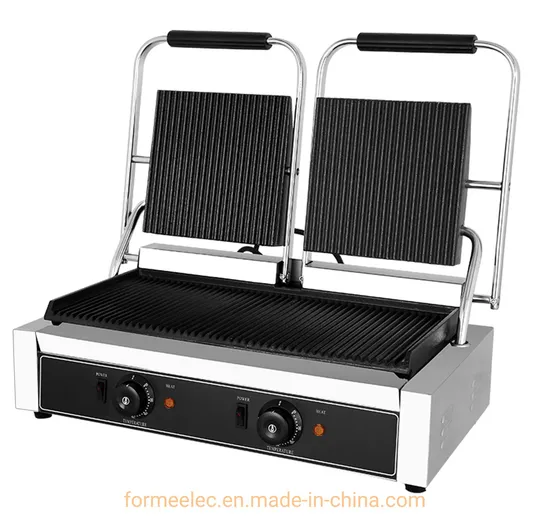 Double Plate Panini Grill Full Grooved Electric Griddle Double Electric Grill 