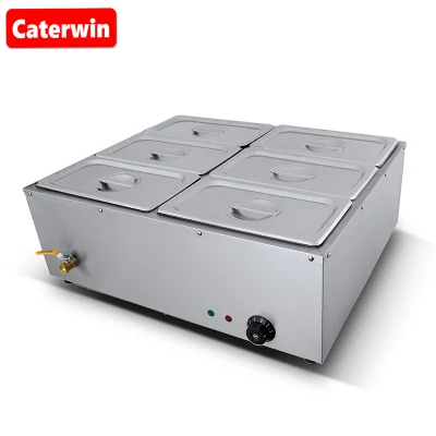 Caterwin Commercial Kitchen Equipment Food Warmer 1500W Electric Professional Stainless Steel 6 Pan Buffet Bain Marie
